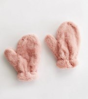 New Look Pink Faux Fur Mittens